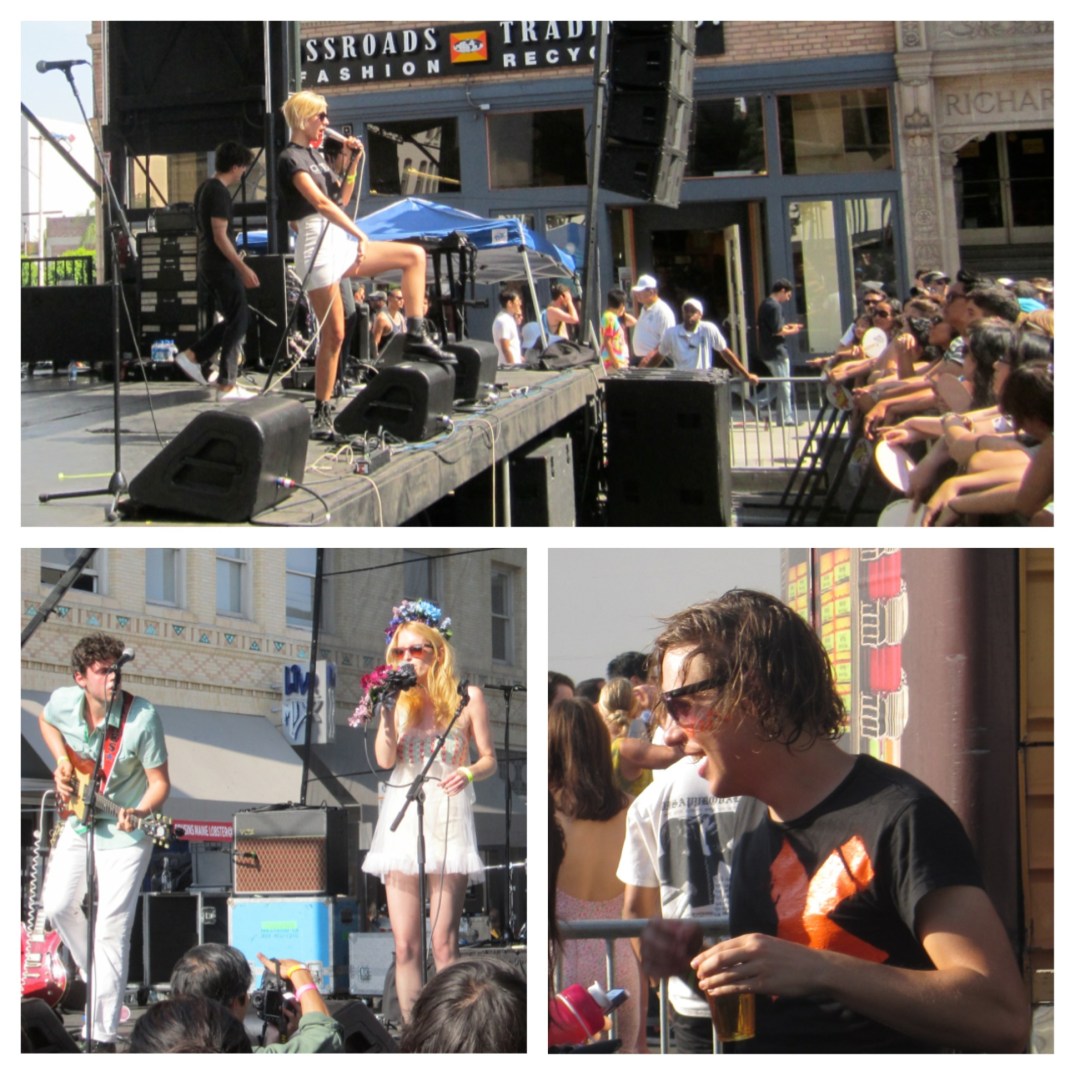 Top clockwise: YACHT, Robert DeLong (touching and taking pictures with his fans) and The Peach Kings.