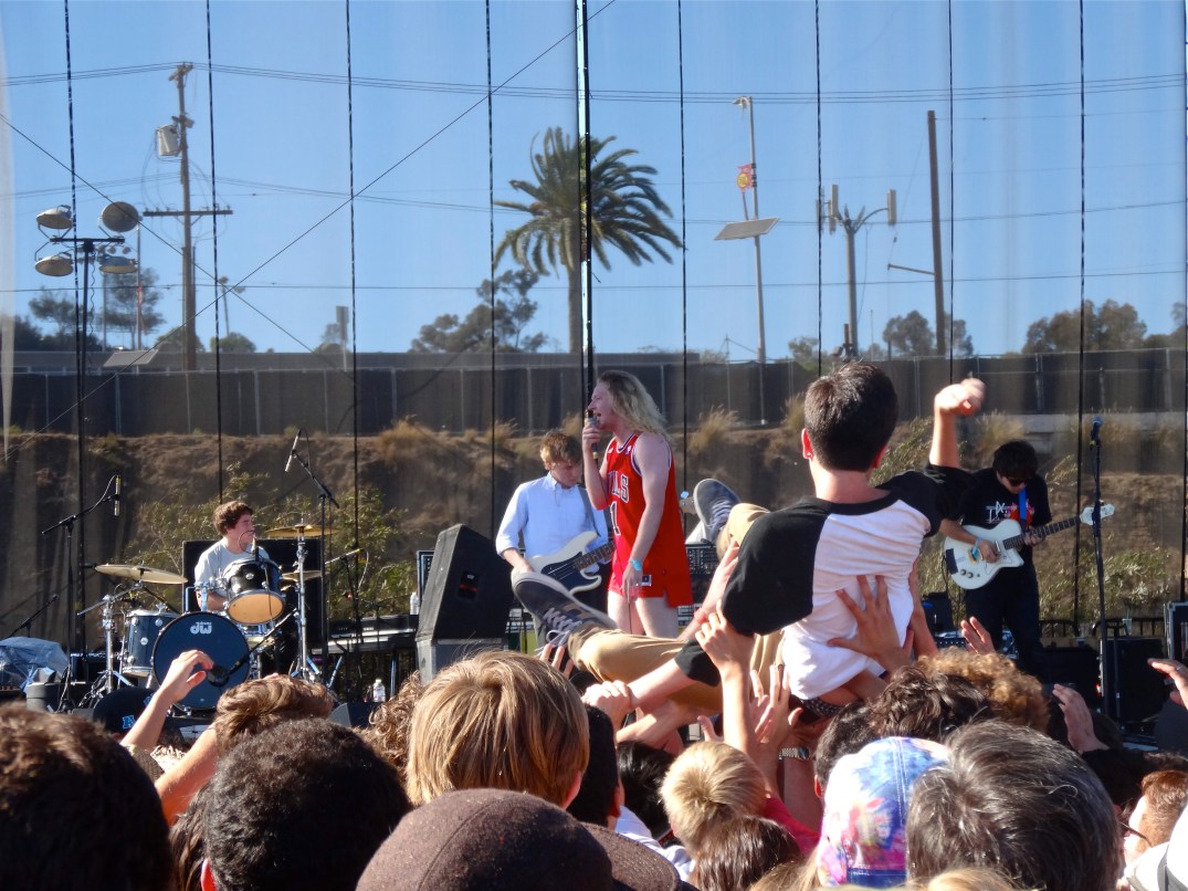 Crowd surfing during The Orwells.